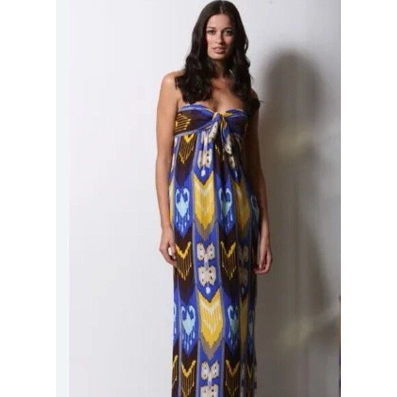 Tory Burch Leeona Silk Strapless Maxi Dress Resort Collection  Size 10 - Picture 1 of 13